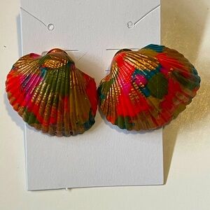 Mardi Gra colored seashell earrings